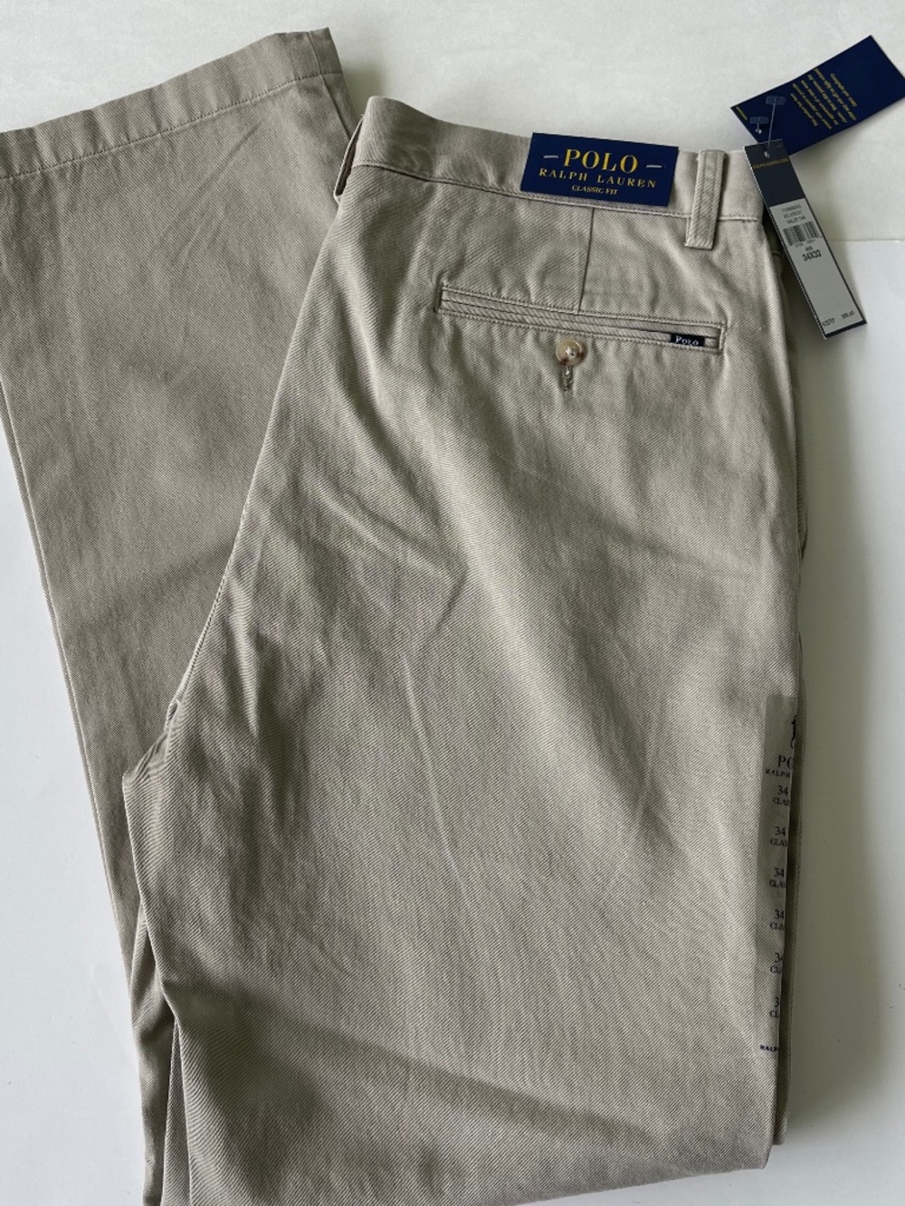 Polo Ralph Lauren Chino Pants Khaki Classic Fit Mens Size 34x32 NWT - Picture 2 of 12